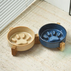 Cute Japanese Style Pet Ceramic Bowl Anti Rollover Cat Paw Cat Slow Food Bowl Anti Choke Round Pet Water Bowl Home