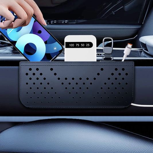 Car Leather Storage Bag Storage Box Multifunctional Car Side Pocket Organizer Leather Adhesive Auto Pocket Pouch