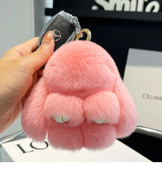 Mini Cute Real Rex Rabbit Fur Bunny Keychain Toy Doll Keyring Tote Bag Charm 10CM Fur Rabbit Keychain Car Pendant