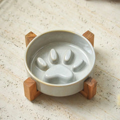 Cute Japanese Style Pet Ceramic Bowl Anti Rollover Cat Paw Cat Slow Food Bowl Anti Choke Round Pet Water Bowl Home