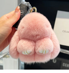 Mini Cute Real Rex Rabbit Fur Bunny Keychain Toy Doll Keyring Tote Bag Charm 10CM Fur Rabbit Keychain Car Pendant