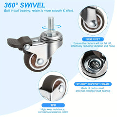 4 Pcs 1/1.25/1.5/2 inch Stem Caster Wheels Furniture Castor Wheels TPR Screw Rod Wheels Swivel Cartwheels for Carts Furniture