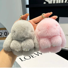 Mini Cute Real Rex Rabbit Fur Bunny Keychain Toy Doll Keyring Tote Bag Charm 10CM Fur Rabbit Keychain Car Pendant