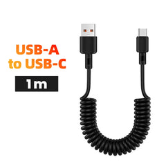 66W Fast Charging Car Spring Telescopic USB Type C Charging Cable for iPhone 15 16 Huawei Data Cable Type C to Type C Cable