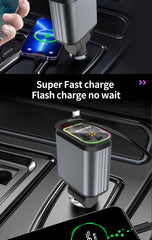 5-in-1 180W Car Fast Charger USB Type-C Power Adapter Retractable Phone Charger With Roof Starlight For IOS Android Phones