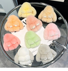 Mini Cute Real Rex Rabbit Fur Bunny Keychain Toy Doll Keyring Tote Bag Charm 10CM Fur Rabbit Keychain Car Pendant