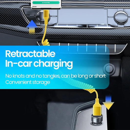 66W Car Spring Data Cable Telescopic USB Type C To Type C Cable Fast Charging USB C Data Cord For iPhone 15 16 Xiaomi Huawei