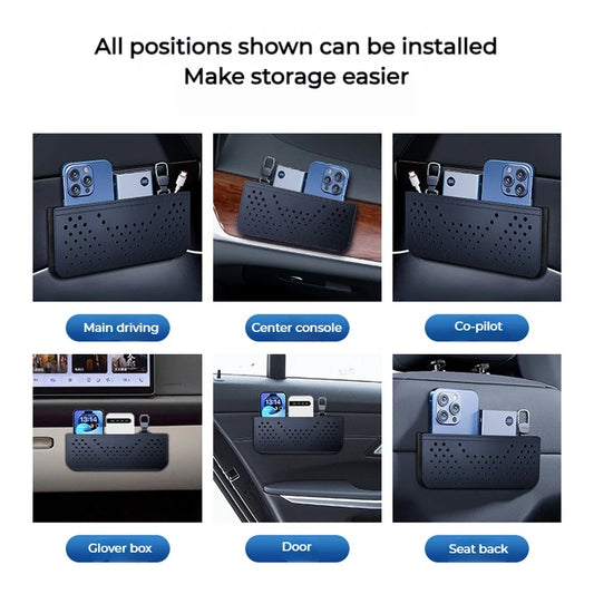 Car Leather Storage Bag Multifunctional Storage Box Car Side Pocket Organizer Leather Adhesive Auto Pocket Pouch