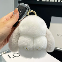Mini Cute Real Rex Rabbit Fur Bunny Keychain Toy Doll Keyring Tote Bag Charm 10CM Fur Rabbit Keychain Car Pendant