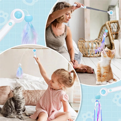 A08I Kittens Interactive Toy Teaser Retractable Cats Toys With Scalable Poles, Feather And Tassels