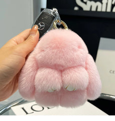 Mini Cute Real Rex Rabbit Fur Bunny Keychain Toy Doll Keyring Tote Bag Charm 10CM Fur Rabbit Keychain Car Pendant